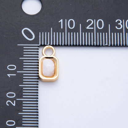 16K Gold Filled 13mm White Moonstone Gemstone Rectangular Bezel Charm | Charms-00264