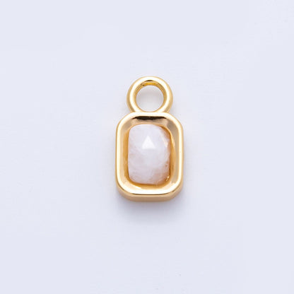 16K Gold Filled 13mm White Moonstone Gemstone Rectangular Bezel Charm | Charms-00264