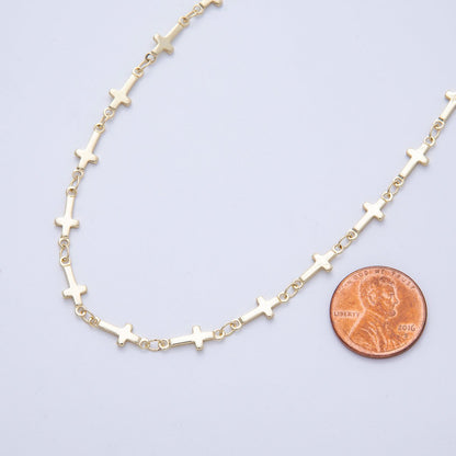 16K Gold Filled 13mm x 5mm Minimalist Religious Cross Unfinished Chain by Yard | Roll-01849