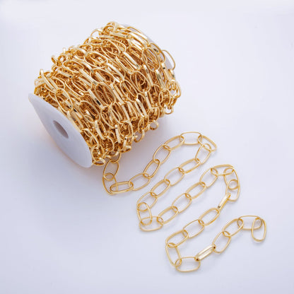 16K Gold Filled 14.2mm Minimalist Paperclip Unfinished Chain by Yard | Roll-1570