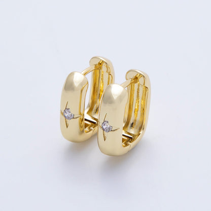 16K Gold Filled 14mm Clear CZ Celestial North Star Oblong Hoop Earrings | Earrings-00342