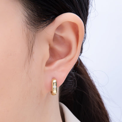 16K Gold Filled 14mm Clear CZ Celestial North Star Oblong Hoop Earrings | Earrings-00342