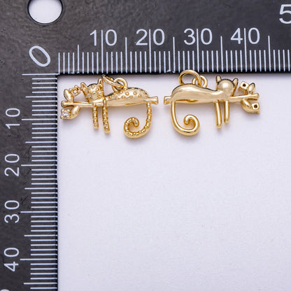 16K Gold Filled 14mm Clear CZ Tree Branch Cat Kitten Pet Animal Charm | Charms-00598
