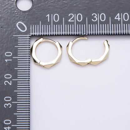 16K Gold Filled 14mm Clear Micro Paved CZ Geometric Hexagonal Cartilage Huggie Earrings | Earrings-00447