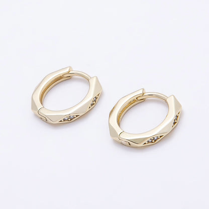 16K Gold Filled 14mm Clear Micro Paved CZ Geometric Hexagonal Cartilage Huggie Earrings | Earrings-00447