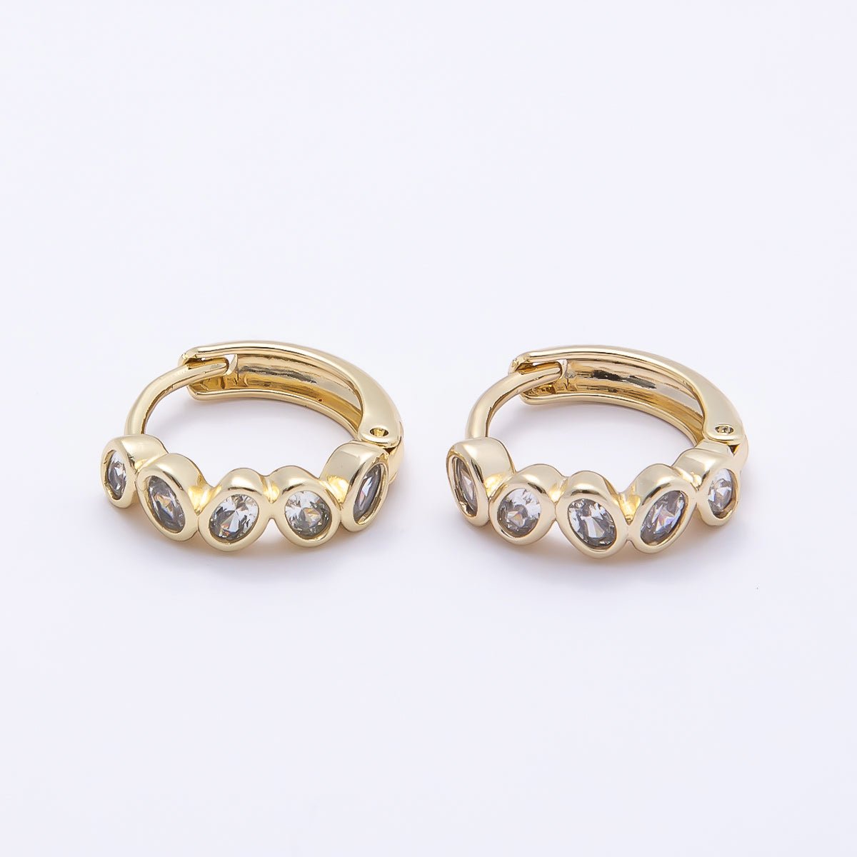 16K Gold Filled 14mm Clear Oval CZ Bezel Cartilage Huggie Earrings | Earrings-00441
