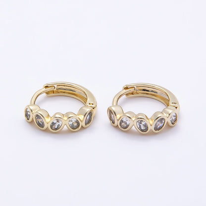 16K Gold Filled 14mm Clear Oval CZ Bezel Cartilage Huggie Earrings | Earrings-00441