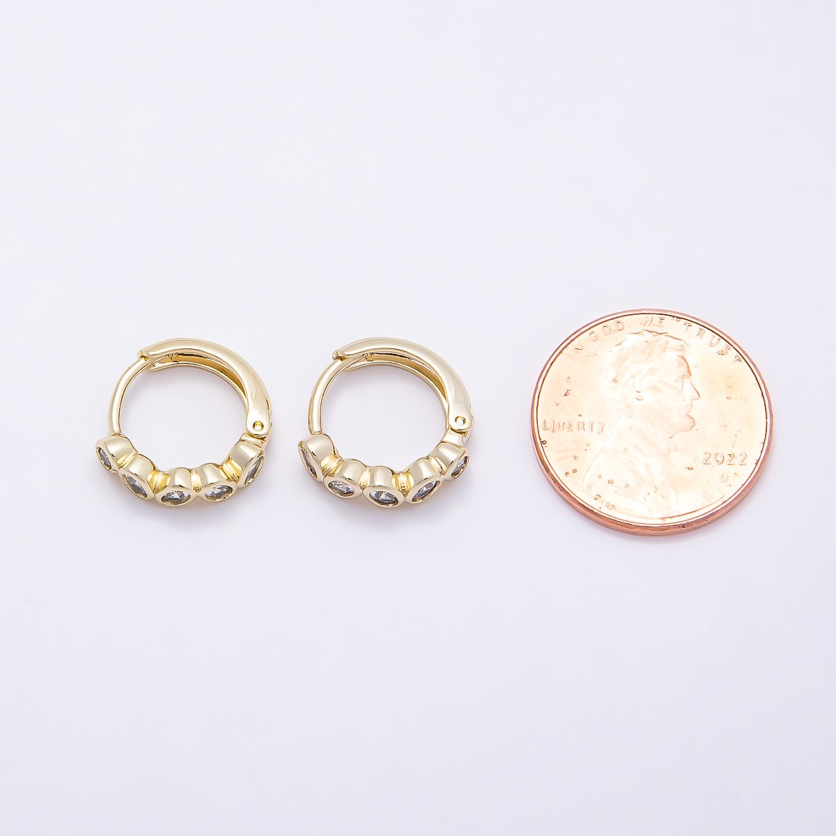 16K Gold Filled 14mm Clear Oval CZ Bezel Cartilage Huggie Earrings | Earrings-00441