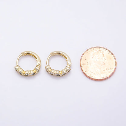 16K Gold Filled 14mm Clear Oval CZ Bezel Cartilage Huggie Earrings | Earrings-00441