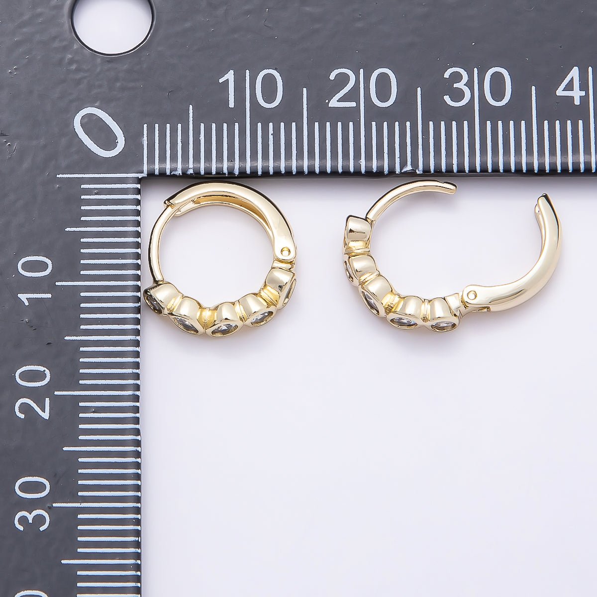 16K Gold Filled 14mm Clear Oval CZ Bezel Cartilage Huggie Earrings | Earrings-00441