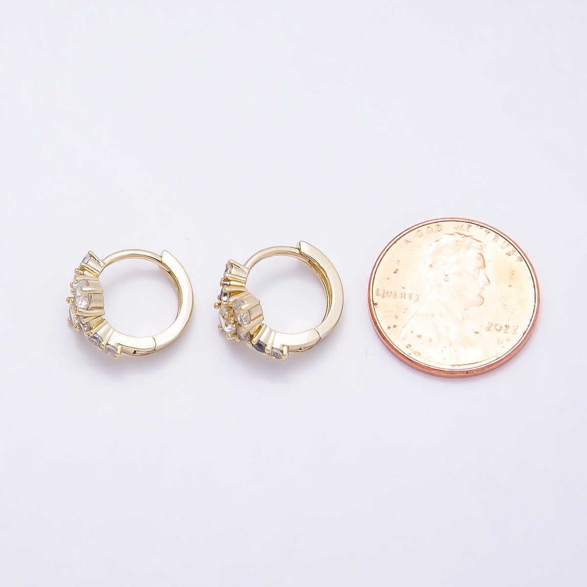 16K Gold Filled 14mm Clear Round Cluster CZ Cartilage Huggie Earrings | Earrings-00451