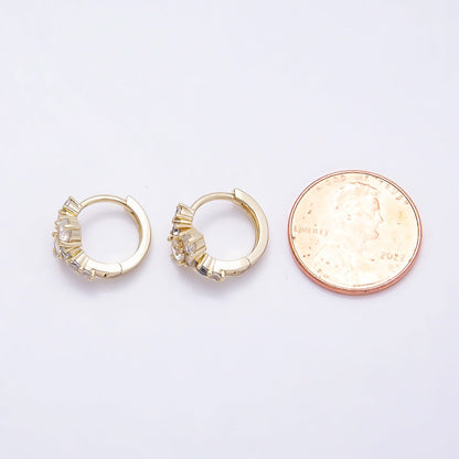 16K Gold Filled 14mm Clear Round Cluster CZ Cartilage Huggie Earrings | Earrings-00451