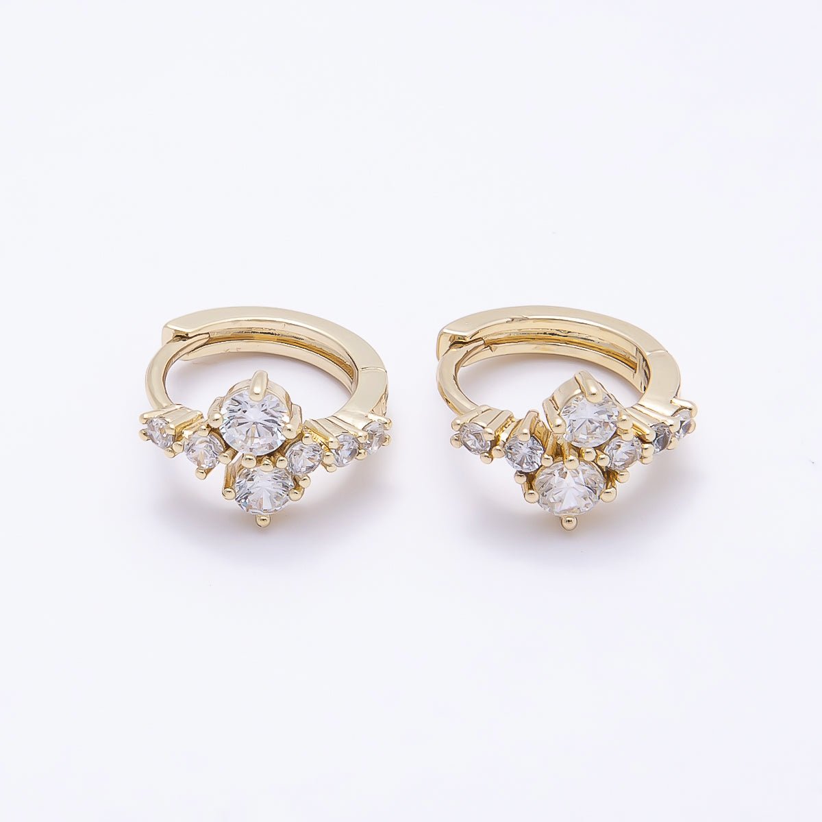 16K Gold Filled 14mm Clear Round Cluster CZ Cartilage Huggie Earrings | Earrings-00451