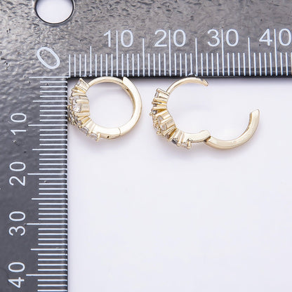 16K Gold Filled 14mm Clear Round Cluster CZ Cartilage Huggie Earrings | Earrings-00451