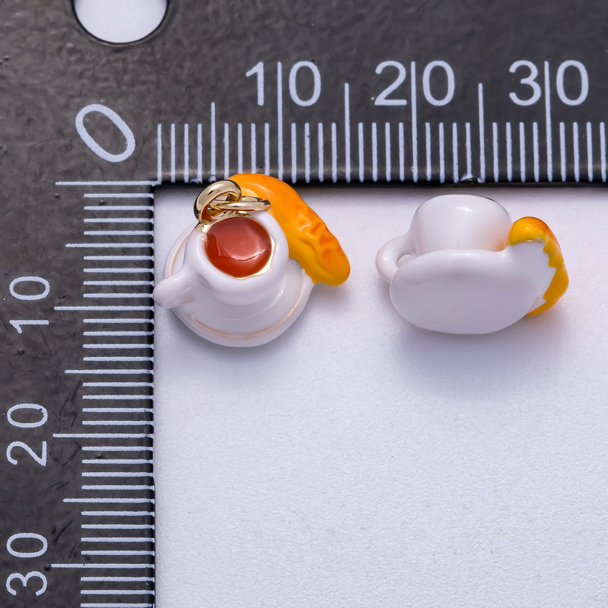 16K Gold Filled 14mm Coffee Baguette Breakfast Enamel 3D Multidimensional Charm | Charms-00570