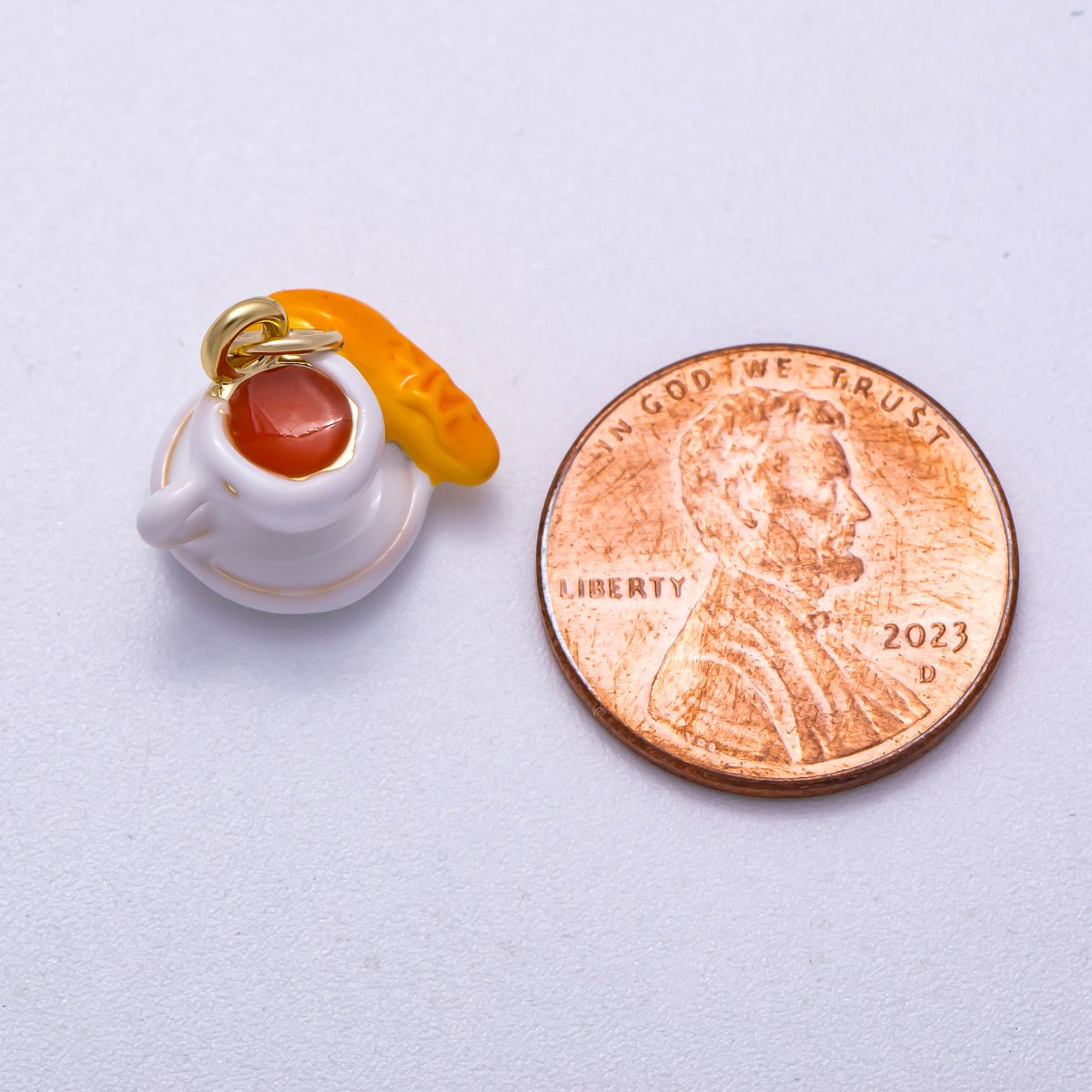 16K Gold Filled 14mm Coffee Baguette Breakfast Enamel 3D Multidimensional Charm | Charms-00570