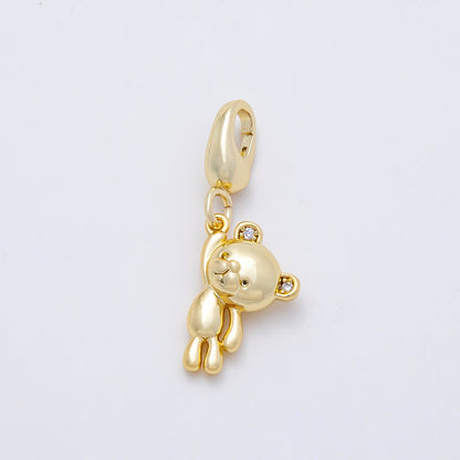 16K Gold Filled 14mm CZ Teddy Bear Minimalist 3D Multidimensional Charm | Charms-01170