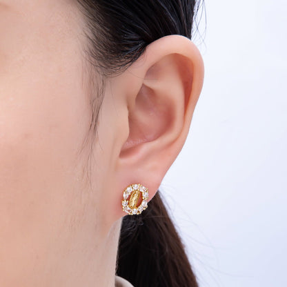 16K Gold Filled 14mm Lady Guadalupe Multi Cut CZ Open Oval Religious Stud Earrings | Earrings-00350