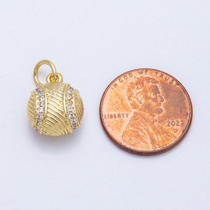 16K Gold Filled 14mm Micro Paved CZ Textured Baseball Sports Charm | Charms-00218