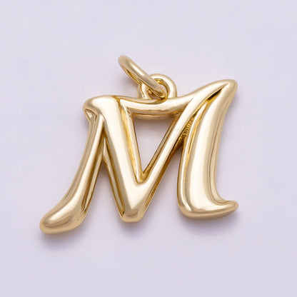 16K Gold Filled 14mm Minimalist Molten Alphabet Initial Letter Charm | Charms-00908 ~ Charms-00933