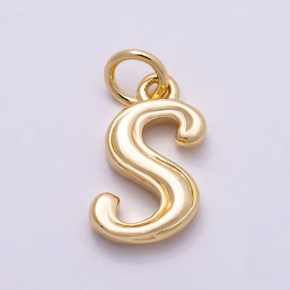 16K Gold Filled 14mm Minimalist Molten Alphabet Initial Letter Charm | Charms-00908 ~ Charms-00933