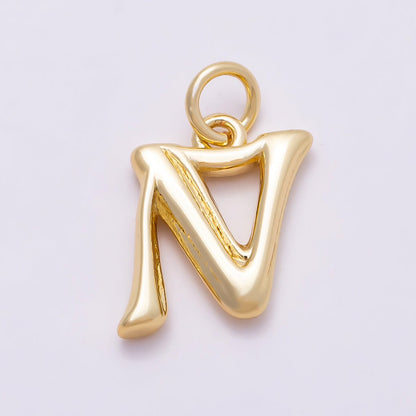 16K Gold Filled 14mm Minimalist Molten Alphabet Initial Letter Charm | Charms-00908 ~ Charms-00933