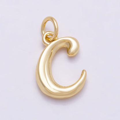 16K Gold Filled 14mm Minimalist Molten Alphabet Initial Letter Charm | Charms-00908 ~ Charms-00933