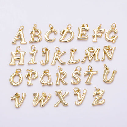 16K Gold Filled 14mm Minimalist Molten Alphabet Initial Letter Charm | Charms-00908 ~ Charms-00933