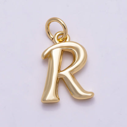 16K Gold Filled 14mm Minimalist Molten Alphabet Initial Letter Charm | Charms-00908 ~ Charms-00933