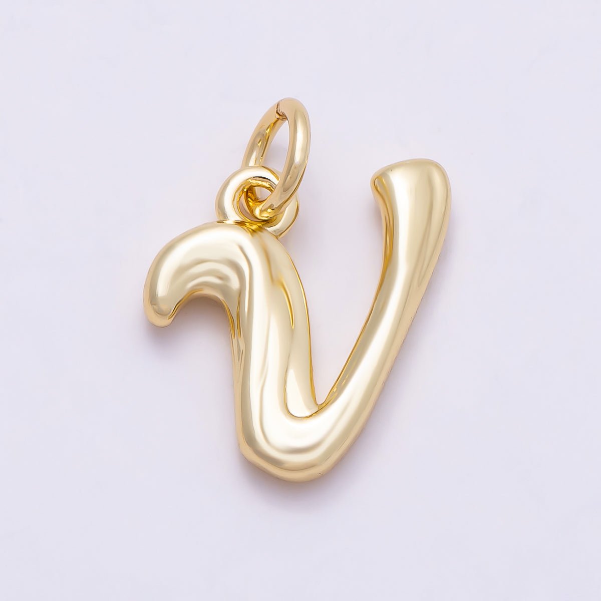 16K Gold Filled 14mm Minimalist Molten Alphabet Initial Letter Charm | Charms-00908 ~ Charms-00933
