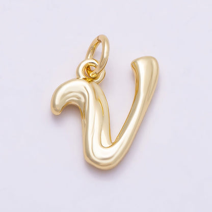 16K Gold Filled 14mm Minimalist Molten Alphabet Initial Letter Charm | Charms-00908 ~ Charms-00933
