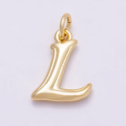 16K Gold Filled 14mm Minimalist Molten Alphabet Initial Letter Charm | Charms-00908 ~ Charms-00933