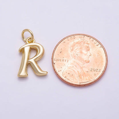 16K Gold Filled 14mm Minimalist Molten Alphabet Initial Letter Charm | Charms-00908 ~ Charms-00933