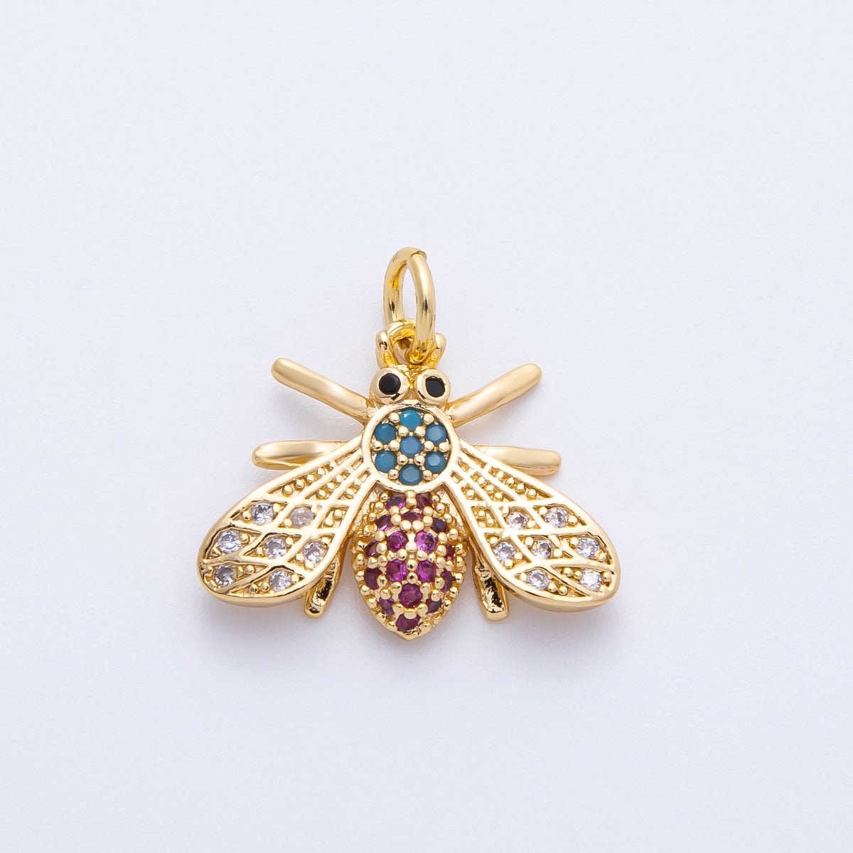 16K Gold Filled 14mm Multicolor Micro Paved CZ Bumble Bee Insect Animals | Charms-00354