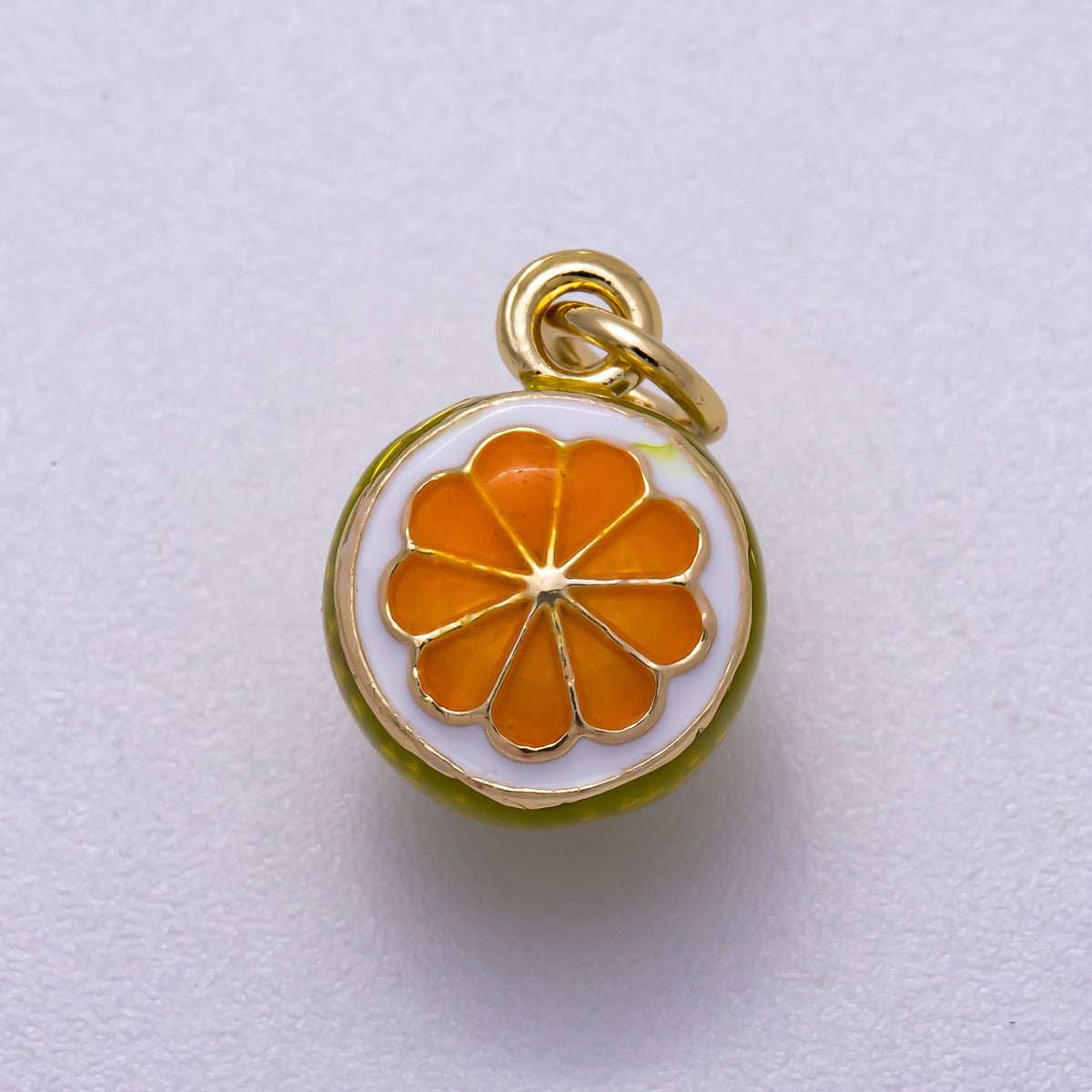 16K Gold Filled 14mm Orange Fruit Enamel 3D Multidimensional Charm | Charms-00543 - Charms-00545