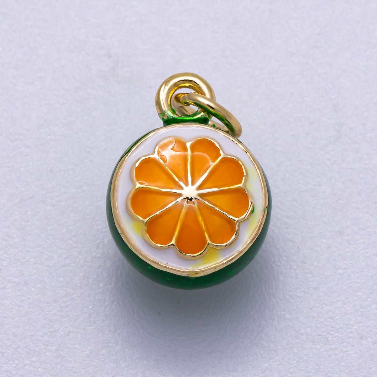 16K Gold Filled 14mm Orange Fruit Enamel 3D Multidimensional Charm | Charms-00543 - Charms-00545