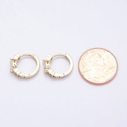 16K Gold Filled 14mm Oval Micro Paved CZ Geometric Huggie Earrings | Earrings-00440