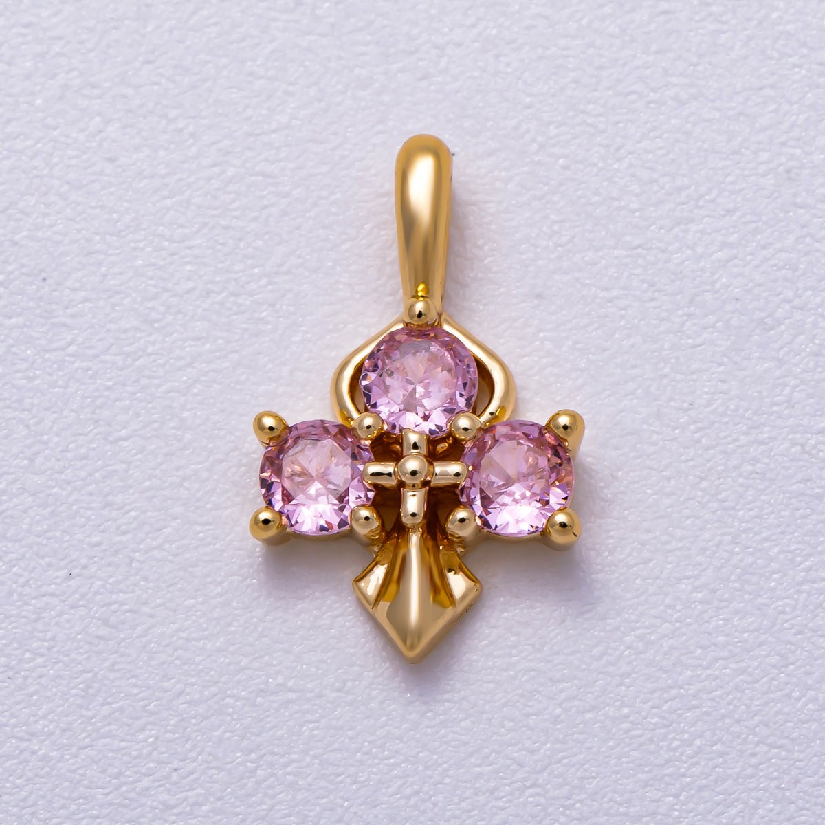 16K Gold Filled 14mm Pink, Blue CZ Mini Cross Charm in Gold &amp; Silver | Charms-00633 ~ Charms-00636