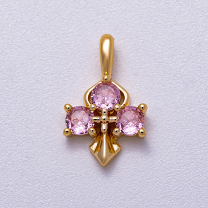 16K Gold Filled 14mm Pink, Blue CZ Mini Cross Charm in Gold &amp; Silver | Charms-00633 ~ Charms-00636