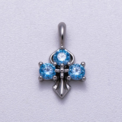 16K Gold Filled 14mm Pink, Blue CZ Mini Cross Charm in Gold &amp; Silver | Charms-00633 ~ Charms-00636