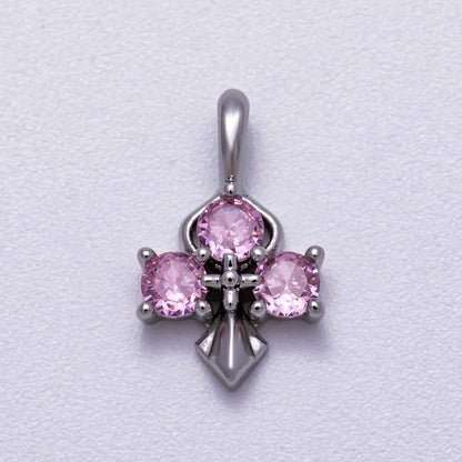 16K Gold Filled 14mm Pink, Blue CZ Mini Cross Charm in Gold &amp; Silver | Charms-00633 ~ Charms-00636
