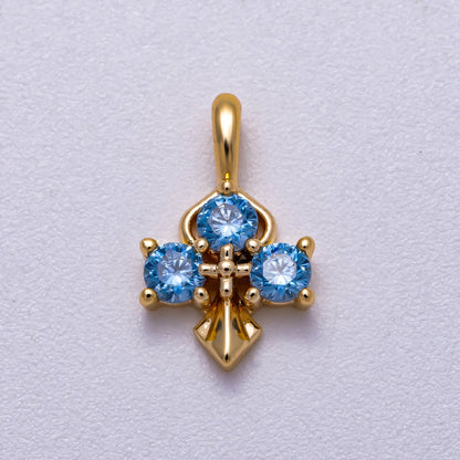 16K Gold Filled 14mm Pink, Blue CZ Mini Cross Charm in Gold &amp; Silver | Charms-00633 ~ Charms-00636
