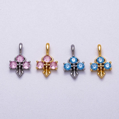 16K Gold Filled 14mm Pink, Blue CZ Mini Cross Charm in Gold &amp; Silver | Charms-00633 ~ Charms-00636