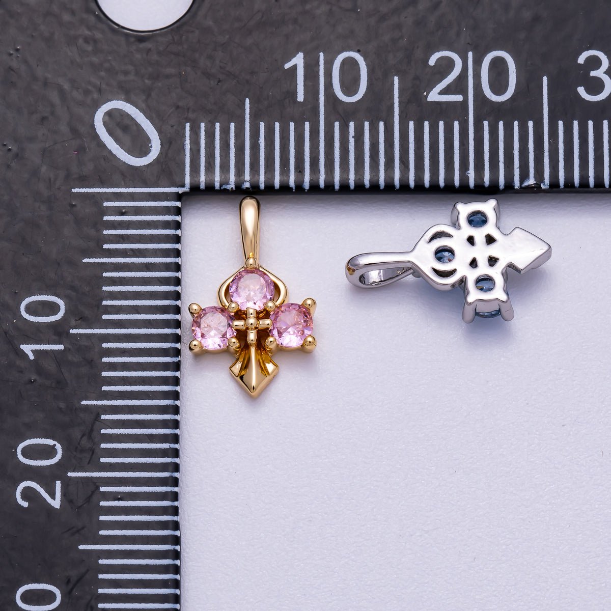 16K Gold Filled 14mm Pink, Blue CZ Mini Cross Charm in Gold &amp; Silver | Charms-00633 ~ Charms-00636