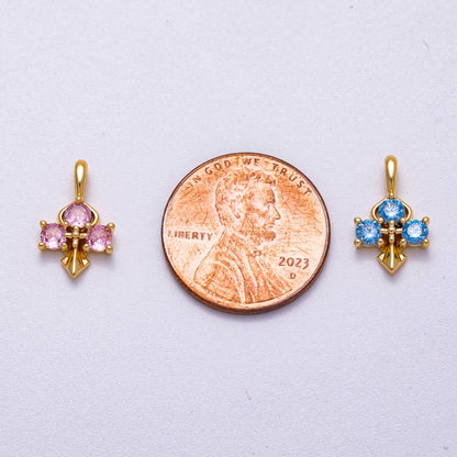 16K Gold Filled 14mm Pink, Blue CZ Mini Cross Charm in Gold &amp; Silver | Charms-00633 ~ Charms-00636
