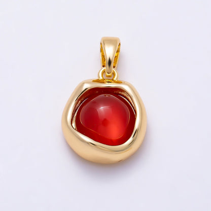 16K Gold Filled 14mm Red Agate Gemstone Molten Bezel Round Pendant | Charms-01500
