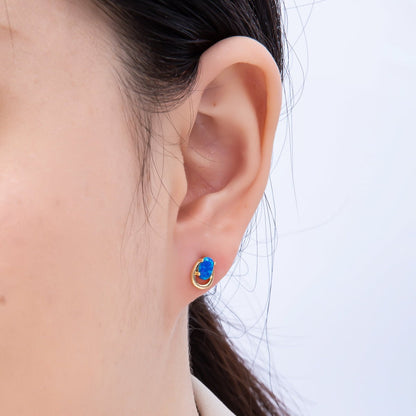 16K Gold Filled 14mm White, Blue Opal Gemstone Open Bezel Stud Earrings | Earrings-00460 Earrings-00461