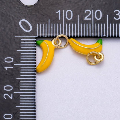 16K Gold Filled 14mm Yellow Tropical Banana Fruit Enamel Charm | Charms-00580