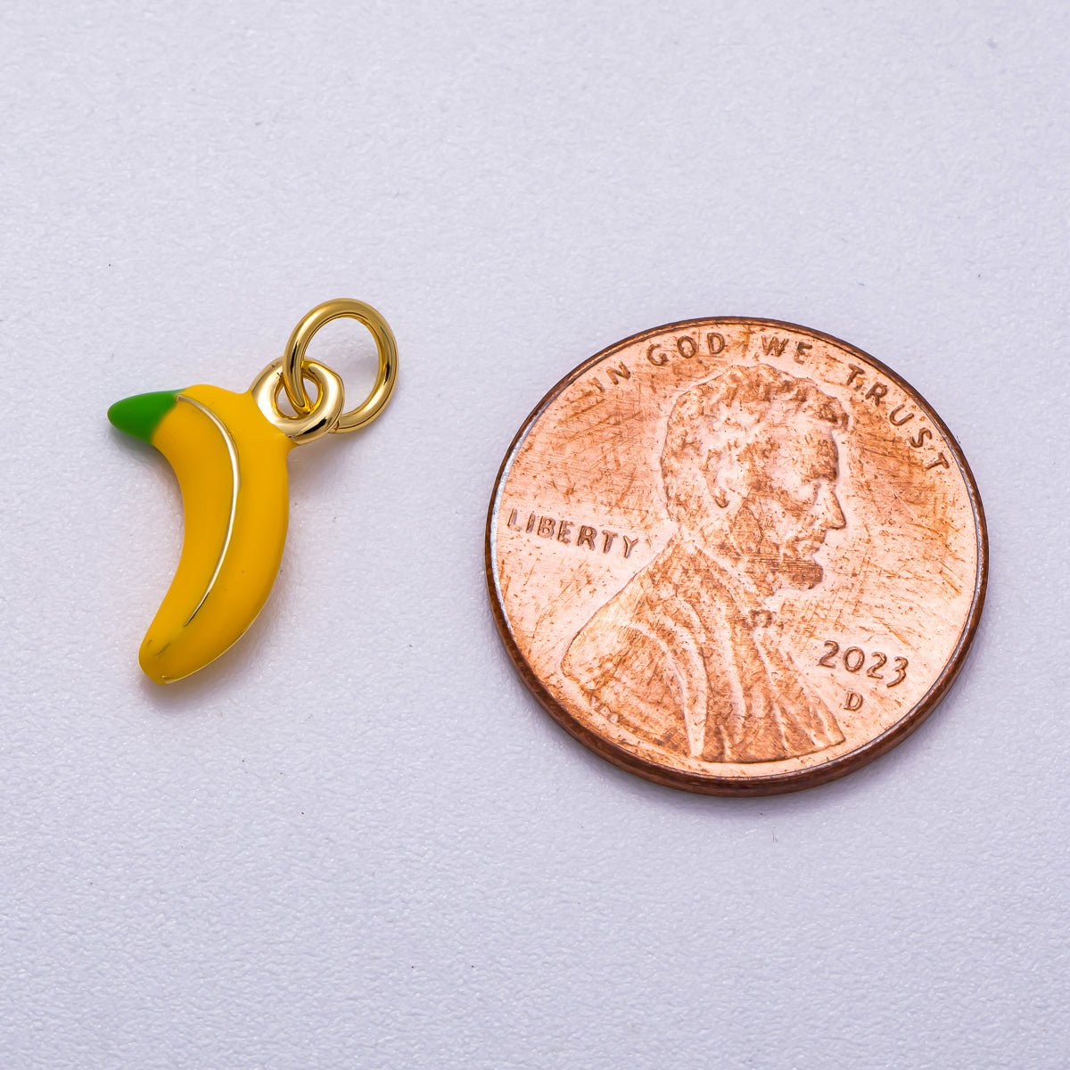 16K Gold Filled 14mm Yellow Tropical Banana Fruit Enamel Charm | Charms-00580