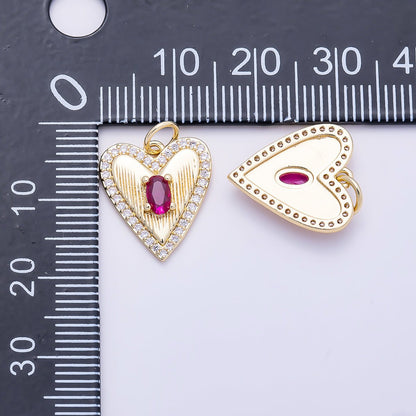 16K Gold Filled 15.5mm Fuchsia Oval CZ Micro Paved Ribbed Heart Charm | Charms-01272